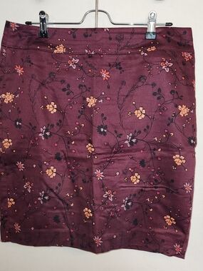 LOFT Burgundy Floral Pencil Skirt with Pink & Peach Accents